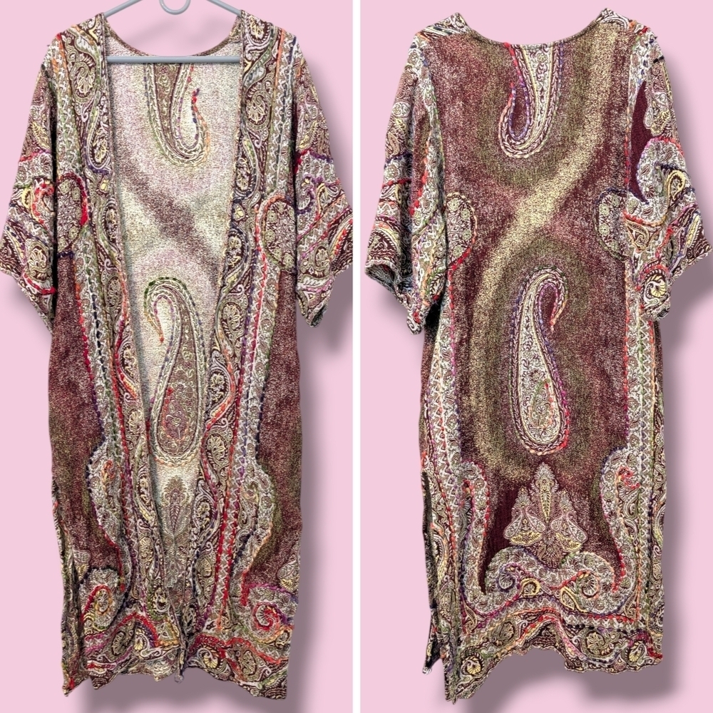 Multicolor Rainbow Paisley Embroidered Half Sleeve Duster Cardigan Bohemian